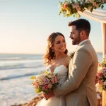Carmel wedding photography features a romantic couple at a beautiful beach venue.