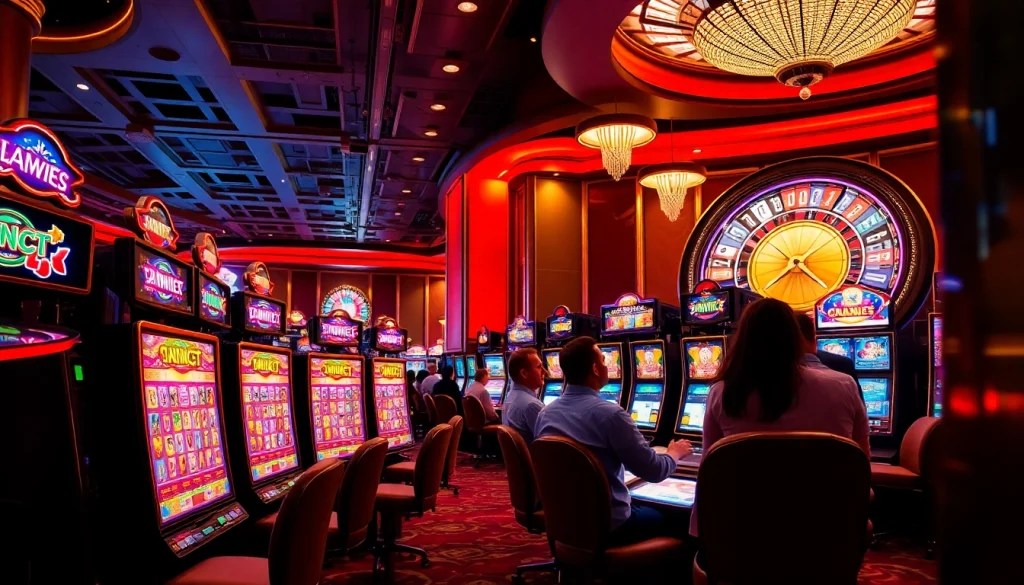 Players enjoying the thrill of slot gacor machines in a luxurious casino atmosphere.