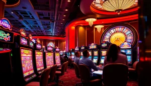 Players enjoying the thrill of slot gacor machines in a luxurious casino atmosphere.