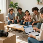 Family discussing options to sell my house fast for cash in a cozy living room.
