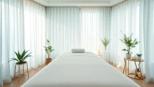 매력적인 장식과 차분한 분위기를 가진 마사지 치료실.