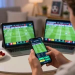 Engaging in sports predictions and betting strategies while watching a live match, showcasing So Sánh Goaloo Và Nowgoal in action.