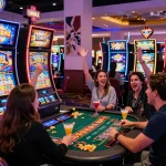 Pemain menikmati permainan slot link yang menarik di suasana kasino Las Vegas yang meriah.