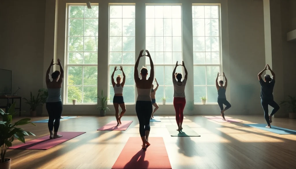 多様な参加者がいるホットヨガスタジオのシーン、ウェルネスのためのおすすめホットヨガを強調。