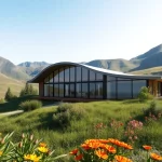 Showcasing the Rock View Road Revival modern home against a picturesque mountain backdrop.