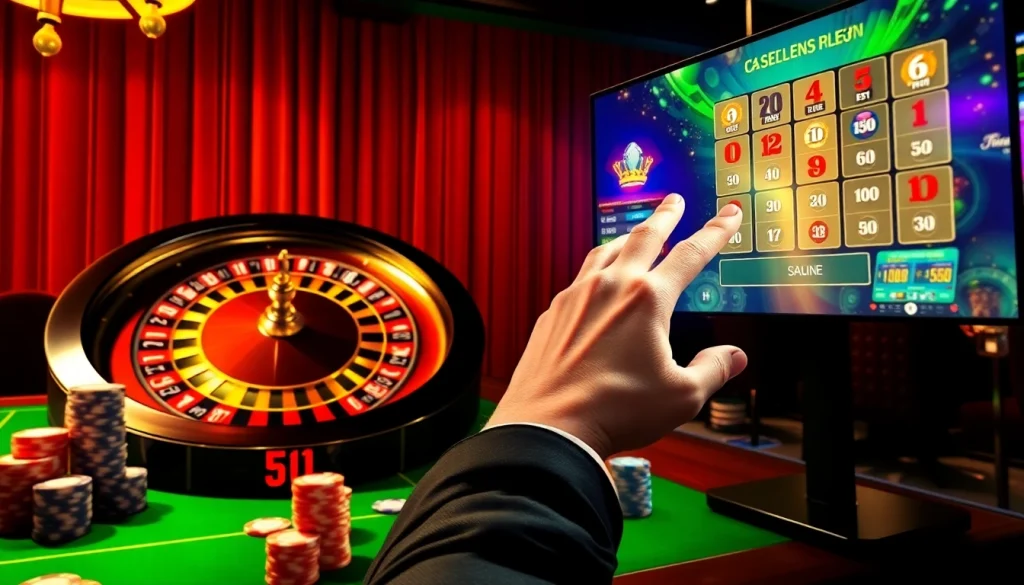 Vivez l'excitation du casino en ligne Français avec une scène vibrante mettant en vedette le poker et la roulette.