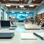 Porównanie cen elektroniki na nowoczesnym stole z gadżetami i akcesoriami.