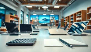 Porównanie cen elektroniki na nowoczesnym stole z gadżetami i akcesoriami.