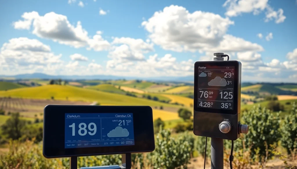 Check the clarksburg ca weather with a vibrant landscape and digital weather forecast station.
