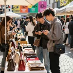 Shoppers exploring high-quality 레플리카 쇼핑몰 goods in vibrant marketplace.