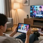 Engaging scene showcasing degrees of lewdity gameplay on tablet in a cozy living room.