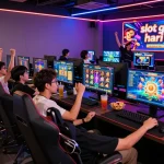 Tournament permainan yang menarik menangkap pemain fokus pada slot gacor hari ini dengan layar cerah dan atmosfer penuh energi.
