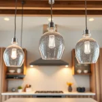 Beautiful island lighting enhances the modern kitchen ambiance with elegant pendant fixtures.