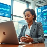Analyze LinkedIn data using a linkedin data extraction tool in a modern office setup.