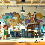 2D Animation characters coming to life in a creative studio environment.