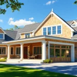 Cape Cod home addition with a newly designed attached garage showcases modern architecture.