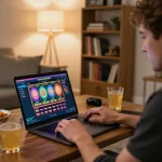 Engage with Canada online casinos reddit as player enjoys a cozy home gaming setup.
