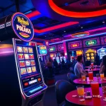 Rasakan pengalaman aplikasi slot di mesin judi yang penuh warna dalam ruangan kasino.