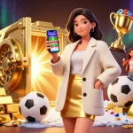 Engage with toto sports betting using a smartphone in a vibrant casino illustration.