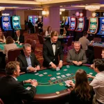 Players enjoying blackjack at 99win's vibrant casino, highlighting thrilling gameplay and lively atmosphere