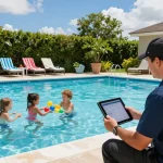 Dolphin Pool Services family-friendly pool maintenance with vibrant outdoor setting and certified technician ensuring quality care