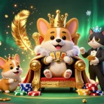 Scena coinvolgente di casino italiani non AAMS con corgi reali, carte dorate e elementi vibranti del casinĂ².
