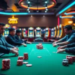 Engaging atmosphere of as38 daftar at a casino poker table with colorful chips and players.