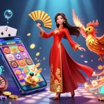 Experience the excitement of interwin gacor with vibrant slot games, a graceful woman, and a phoenix in a dynamic casino scene.