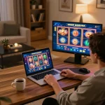 Engaging in slots and live dealer games on fly88 in a cozy home setup.