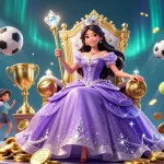n188 showcases a spectacular scene of Asian elegance in gambling, featuring sports elements and a dazzling royal character.