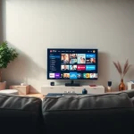 Stream quality IPTV Suisse channels displayed on a modern TV in a cozy living room.