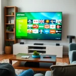Enjoying IPTV Suisse on a modern TV in a cozy living room setting.