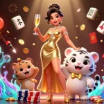 Vivi emozioni nei casinò online stranieri con una donna glamour e una tigre fortunata in questa scena vibrante.