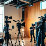 Engaged team of edmonton production companies creating impactful video content in a modern studio.