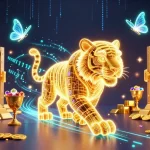 Experience the thrill of 789bet with a vibrant casino scene featuring a golden tiger, treasure, and holographic butterflies.
