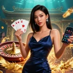 Scopri l'eccitazione dei casino online stranieri con una donna asiatica glamour che tiene uno smartphone e un chip d'oro.