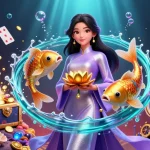 Scopri i casinò online stranieri con immagini vivaci di una scena lussuosa a tema asiatico, inclusi pesci koi e tesori d'oro.