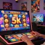 Player experiencing the excitement of slot depo 5k gaming with colorful graphics and immersive atmosphere.
