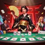 Interagisci con la vibrante scena dei casinò online stranieri che presenta un'elegante donna asiatica e elementi di gioco immersivi.