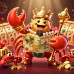 Experience the adventure at a non ukgc casino with a majestic golden crab empress surrounded by vibrant casino elements.