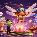 Jouer au casino en ligne avec des personnages ludiques et des éléments de jeu vibrants dans une scène de fête
