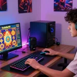 Pemain menikmati pengalaman bermain slot kudaliar89 di meja dengan suasana yang energik.