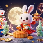 Play exciting games with tải go88, featuring a moon rabbit pounding mooncakes revealing poker chips!