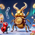 Jouez sur un casino fiable en ligne avec des jackpots et des fruits illuminés par des pièces de crypto-monnaie.