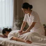 건대출장안마의 편안한 마사지 모습과 아늑한 실내 배경