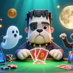 Jouer dans des casinos en ligne avec un bulldog Frankenstein et des éléments de crypto-monnaie entourant la scène