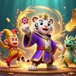 Experience the fun with iwin club as a majestic tiger and monkey engage in an exciting gambling adventure.