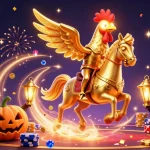 Spin to win at situs toto slot with a golden rooster and festive casino elements.