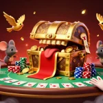 Illustration dynamique de casino fiable en ligne, représentant des personnages attirants avec des jeux de poker.
