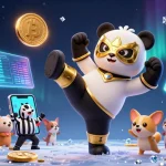 Watch eviz's 3D panda wrestler in action with casino thrills and colorful cryptocurrency elements.